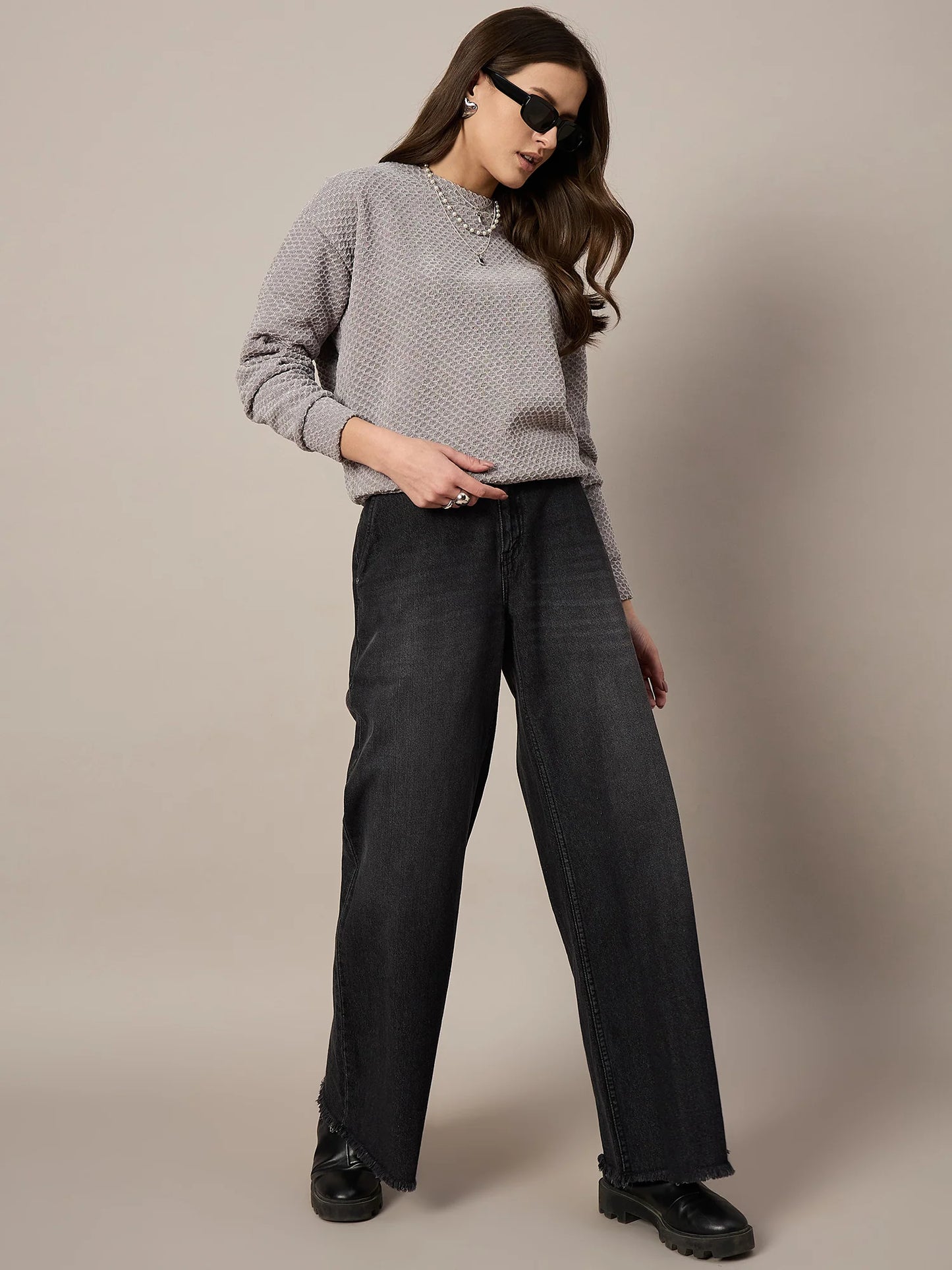 Women Grey Velour Sweatshirt