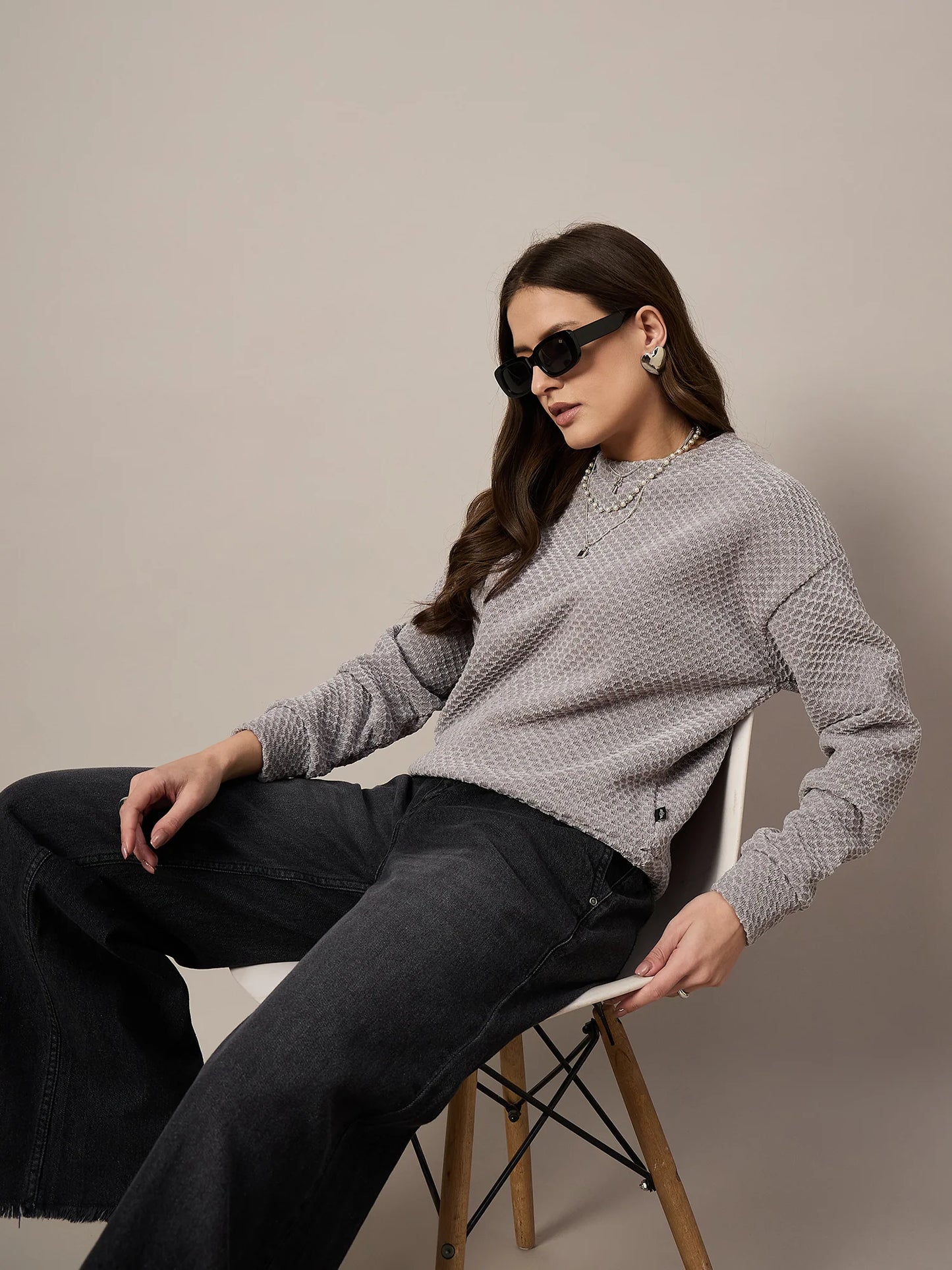 Women Grey Velour Sweatshirt
