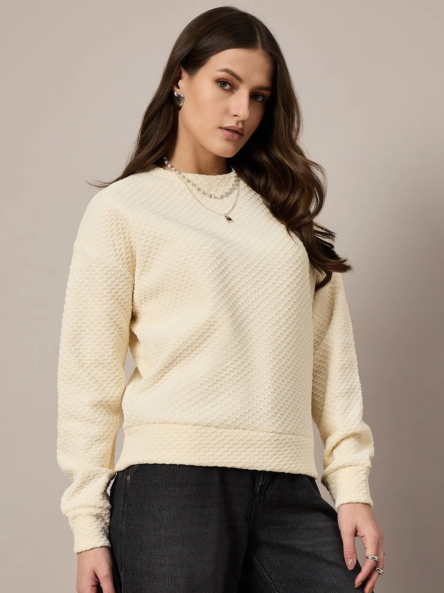 Women Cream Velour Sweatshirt