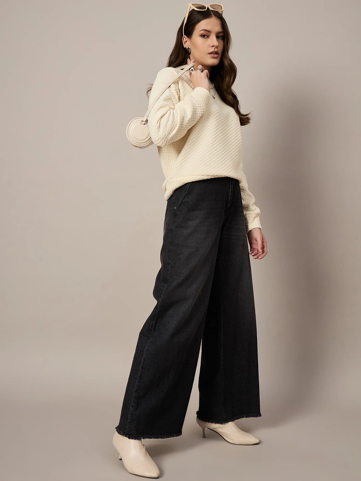 Women Cream Velour Sweatshirt