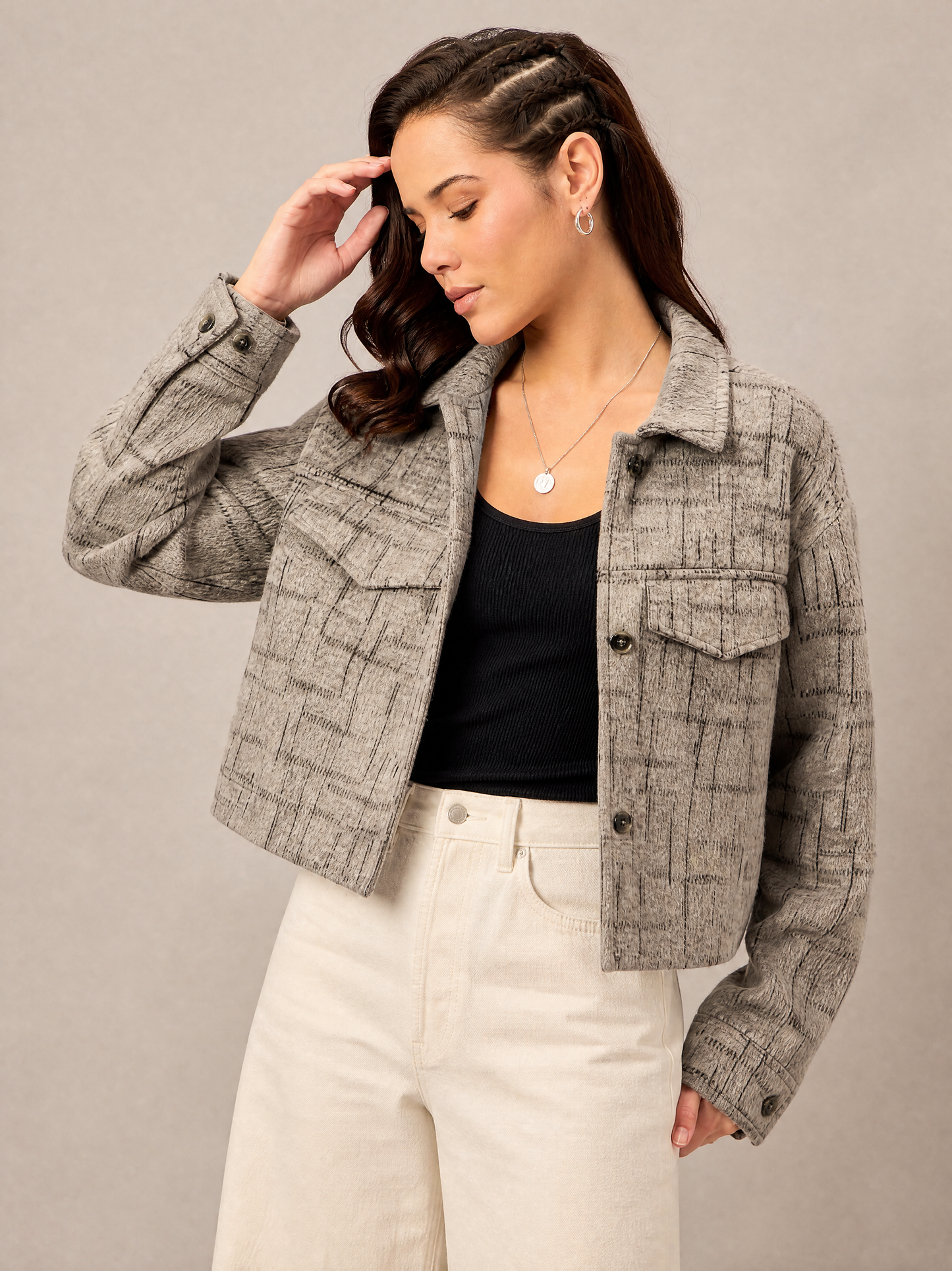 Women Textured Jacket Beige