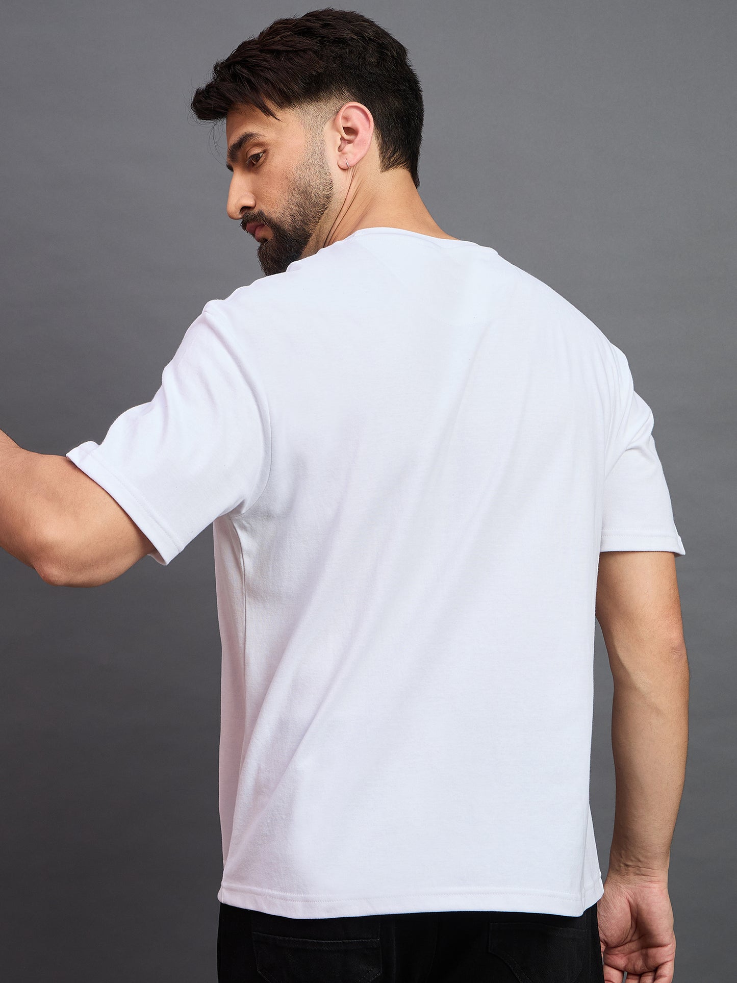 Men Oversized Round Neck Drop Shoulder T-shirt White