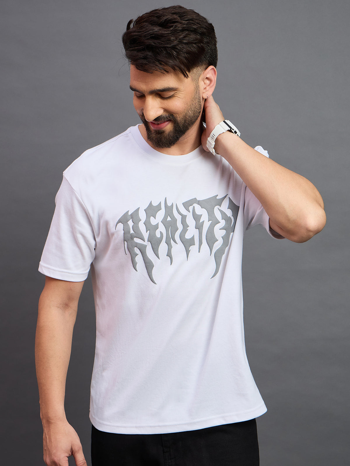 Men Oversized Round Neck Drop Shoulder T-shirt White