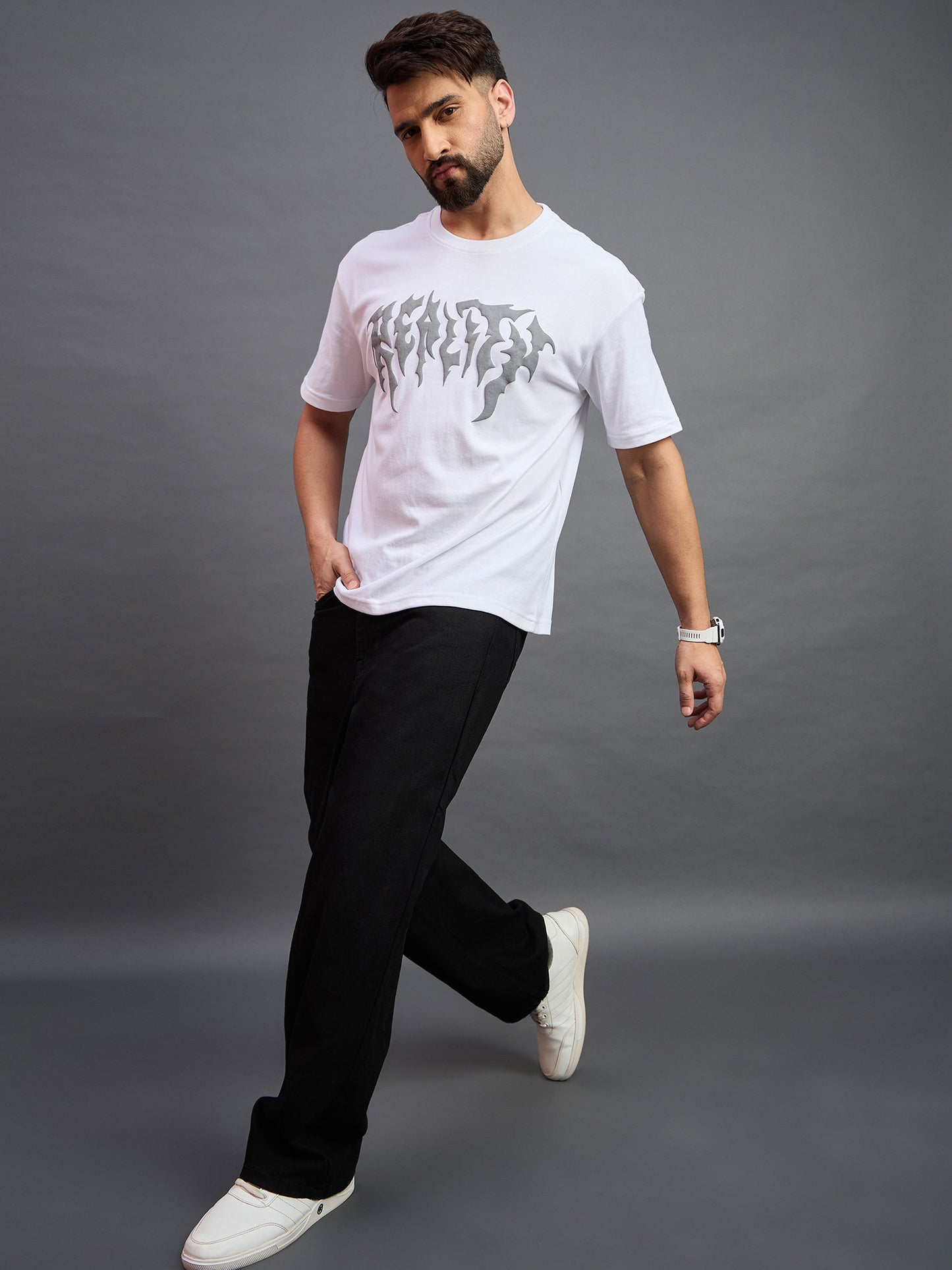 Men Oversized Round Neck Drop Shoulder T-shirt White