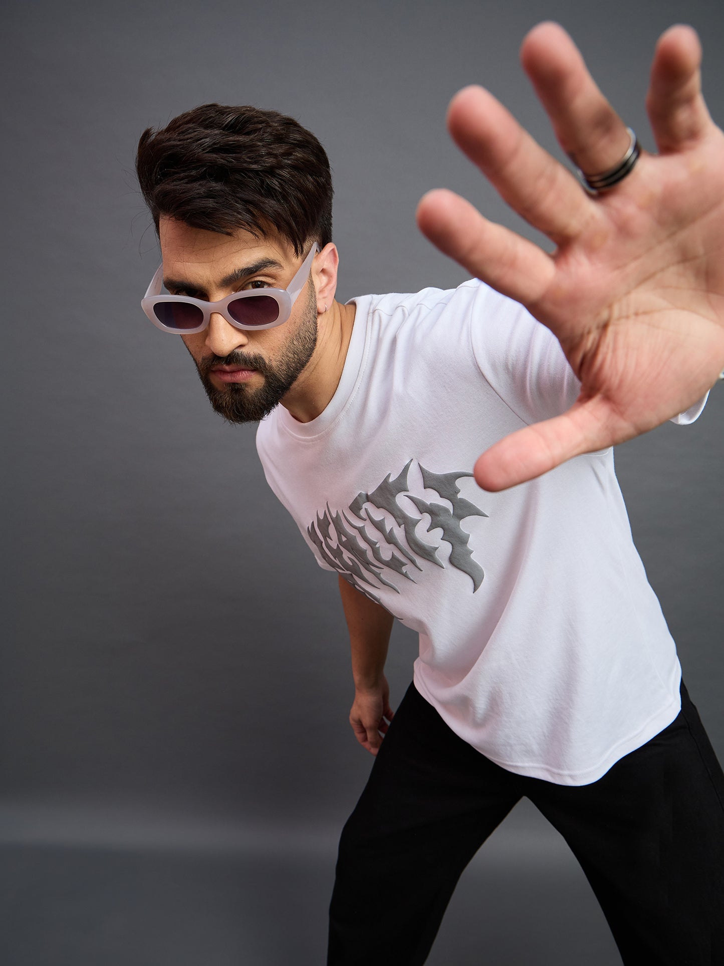 Men Oversized Round Neck Drop Shoulder T-shirt White