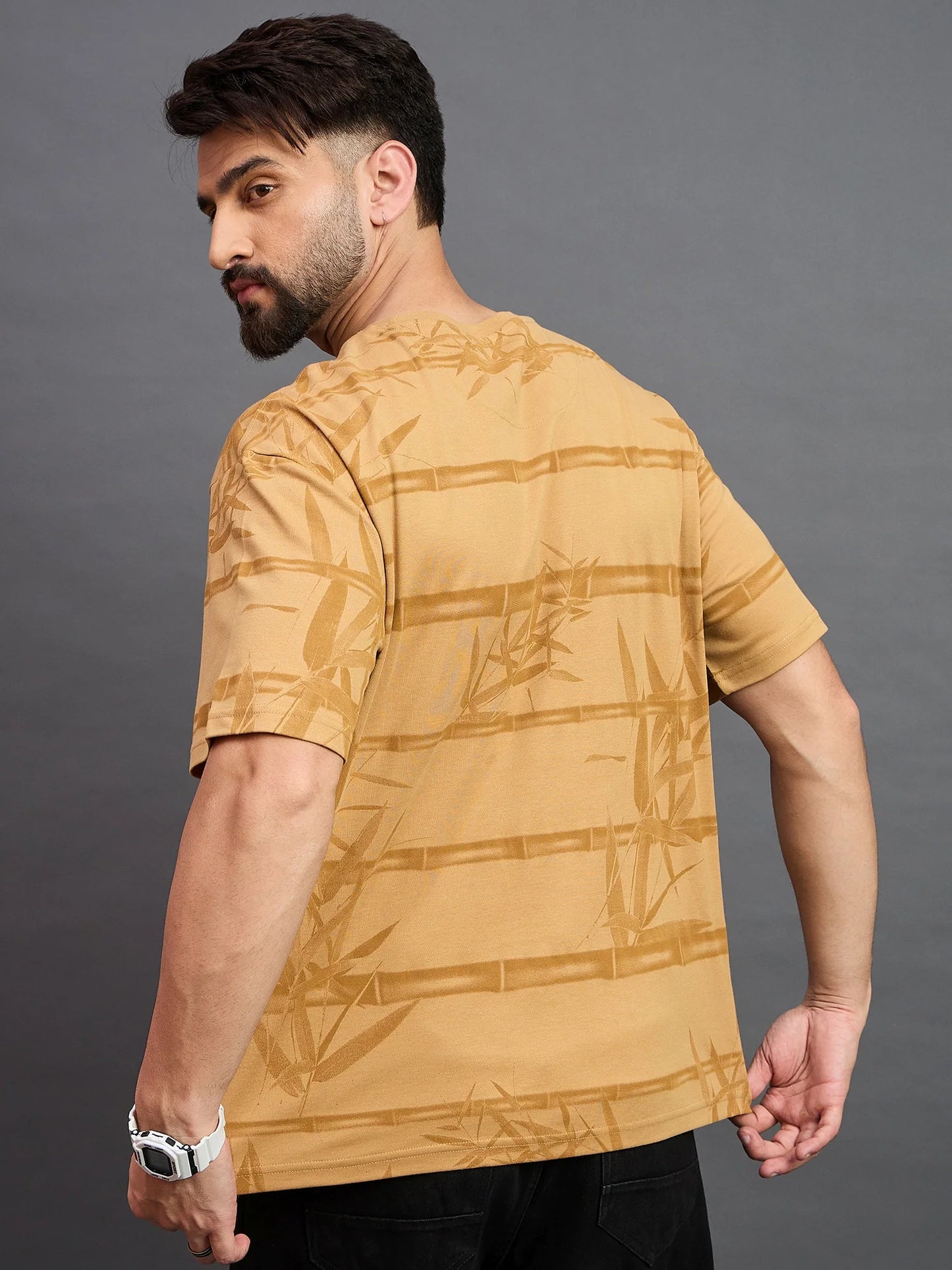 Men Striped T-shirt Light Orange