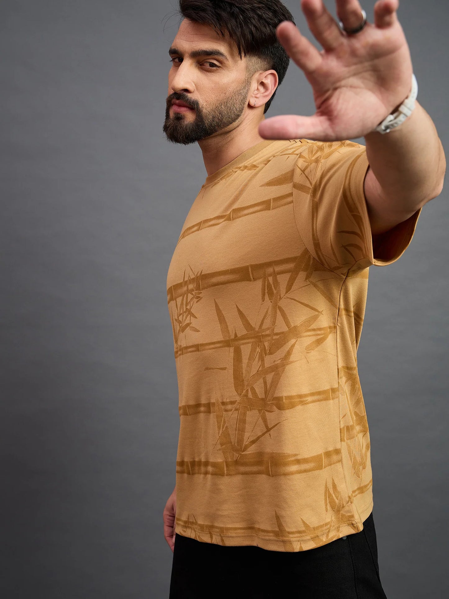 Men Striped T-shirt Light Orange