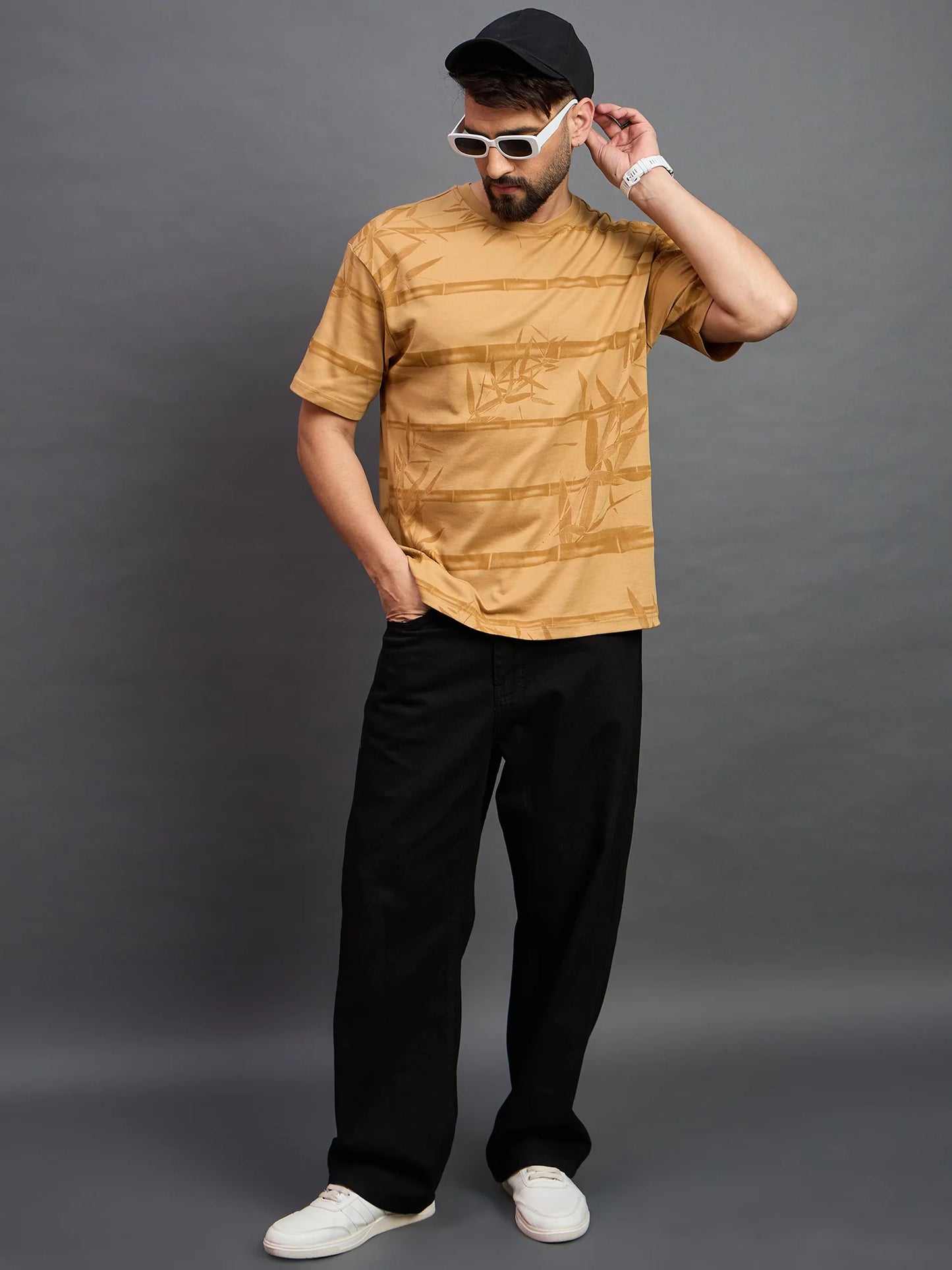 Men Striped T-shirt Light Orange