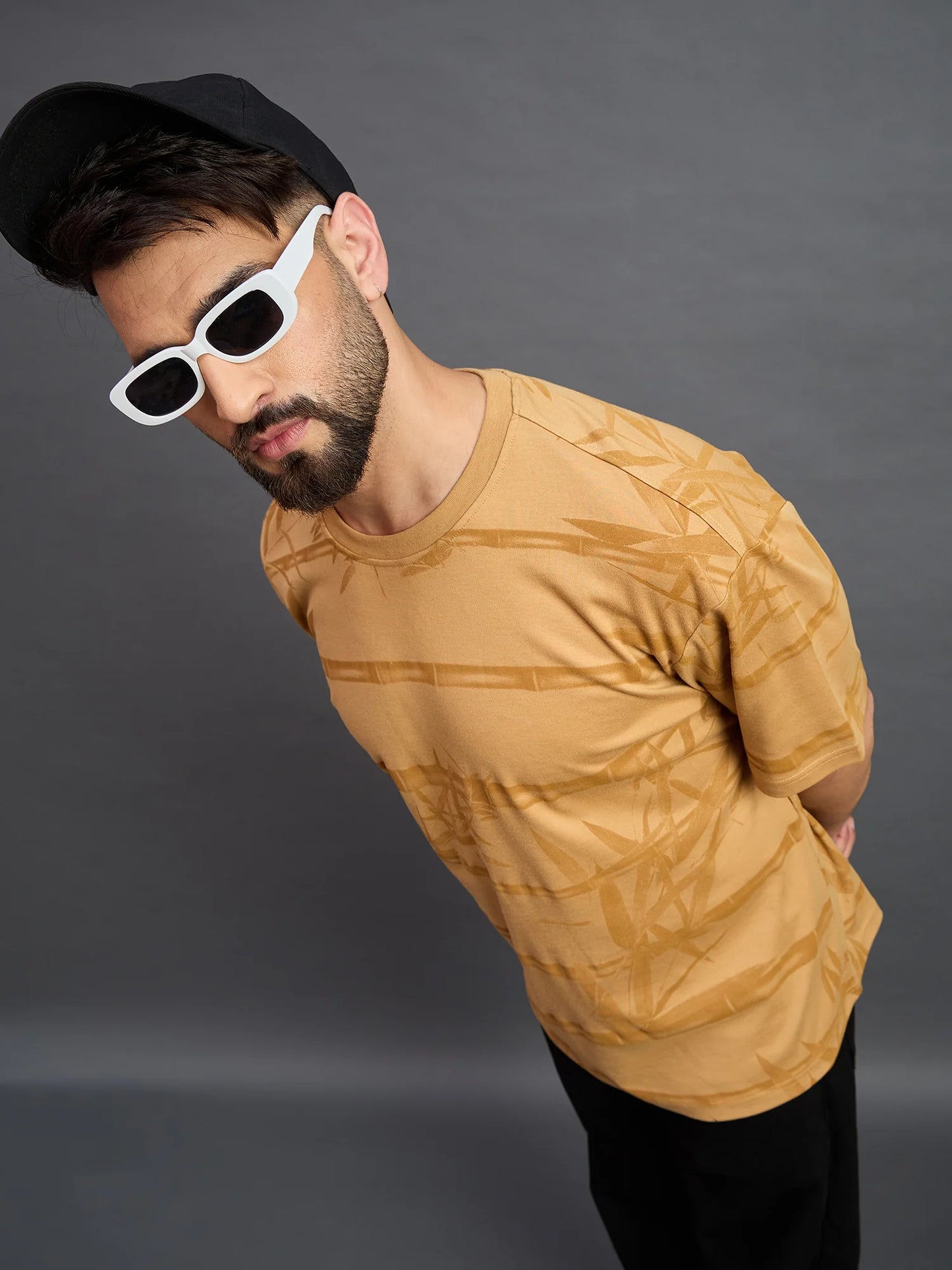 Men Striped T-shirt Light Orange
