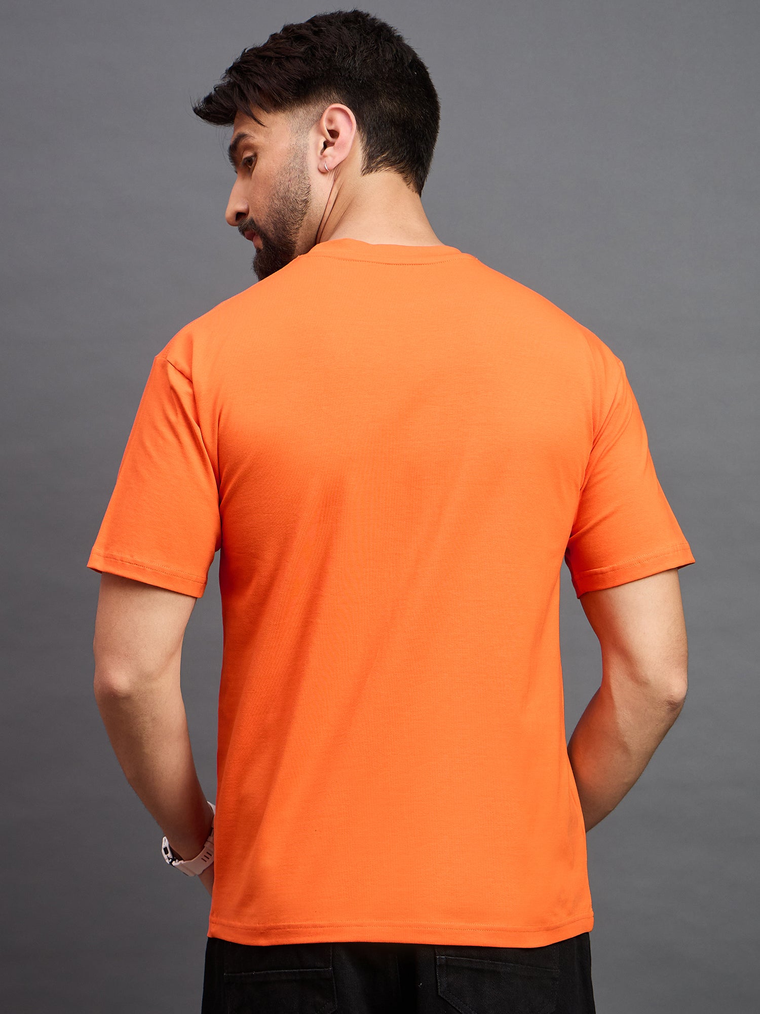 Men Oversized Round Neck Drop Shoulder T-shirt Orange