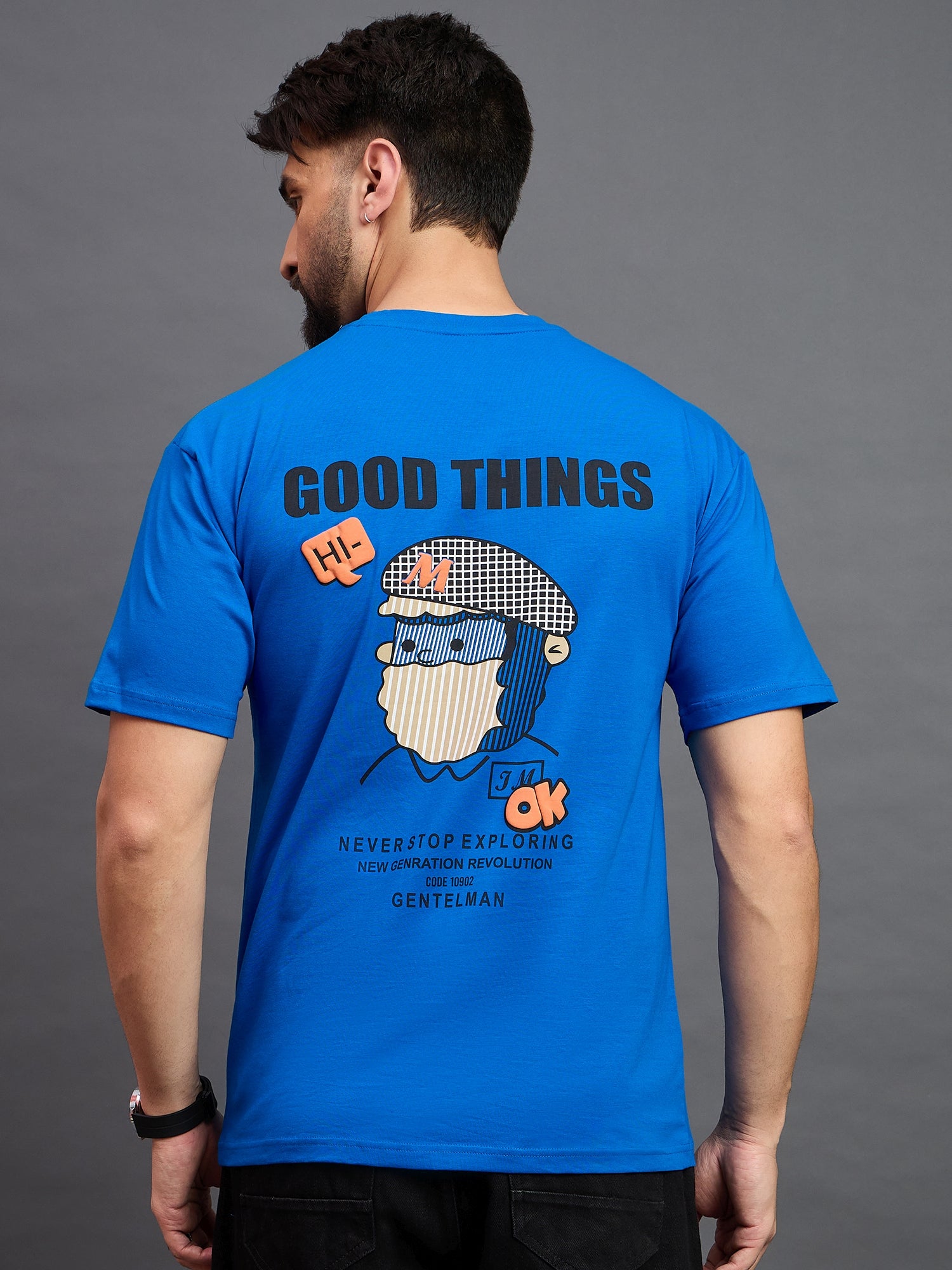 Men Oversized Round Neck Drop Shoulder T-shirt Royal Blue