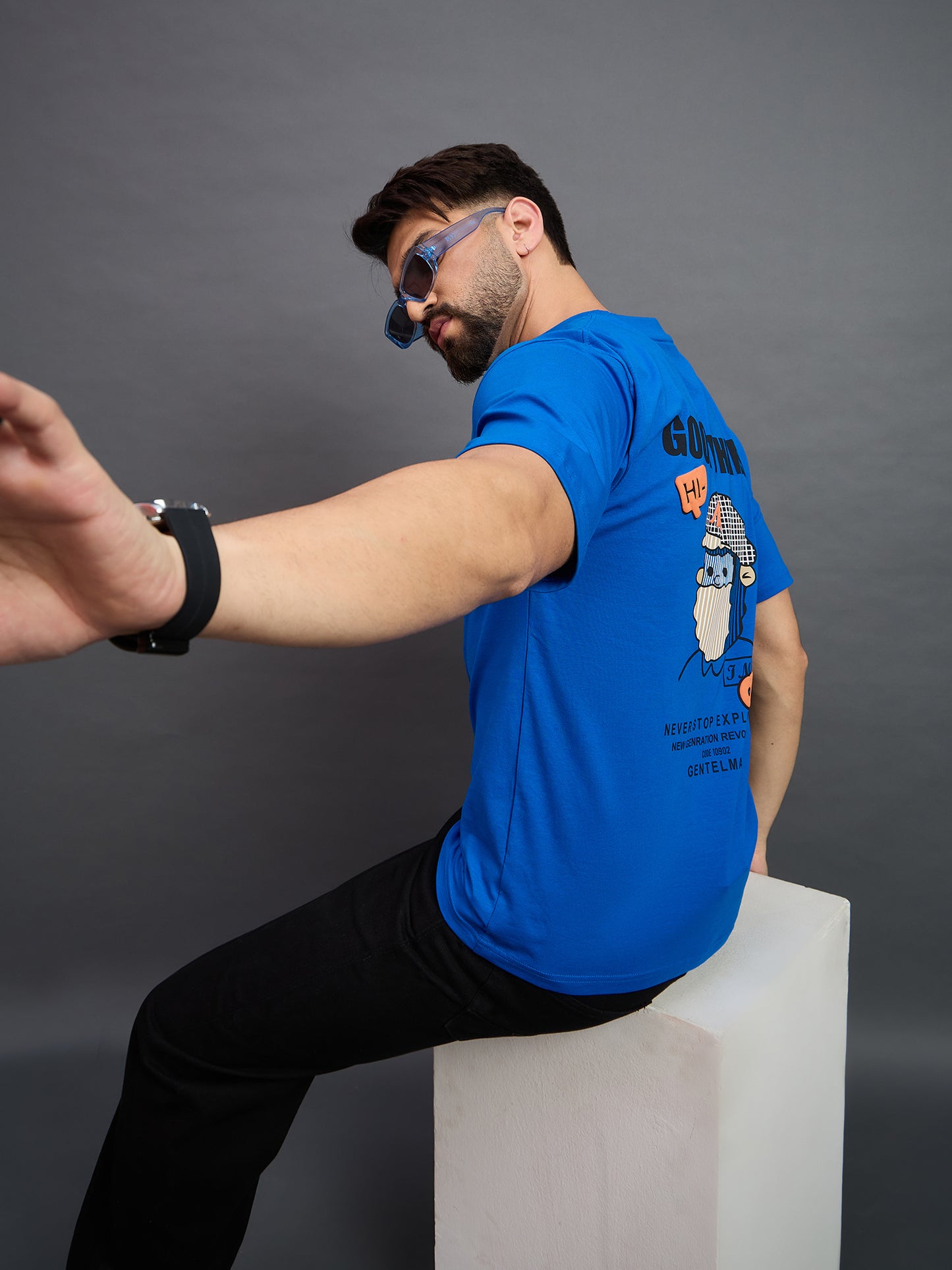 Men Oversized Round Neck Drop Shoulder T-shirt Royal Blue