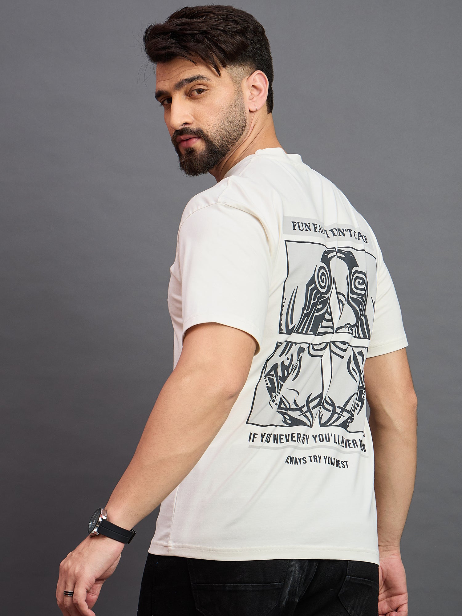 Men Oversized Round Neck Drop Shoulder T-shirt White