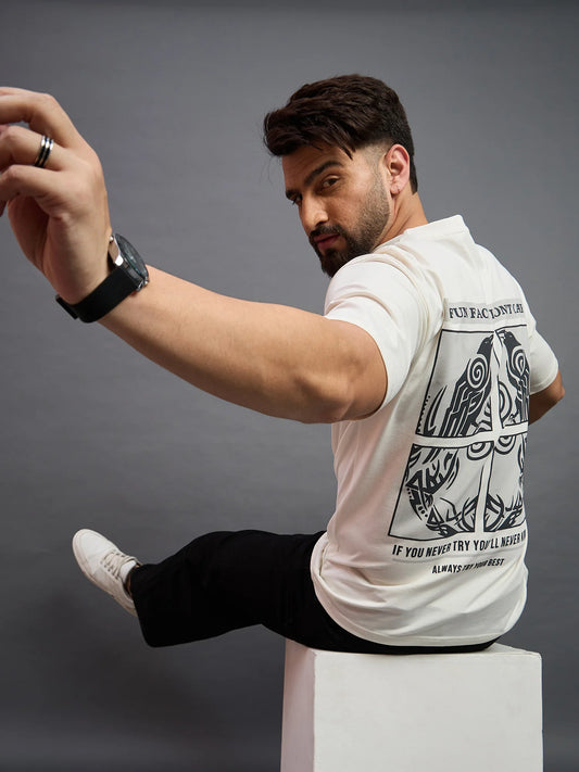 Men Printed Oversized Drop-Shoulder Off-White