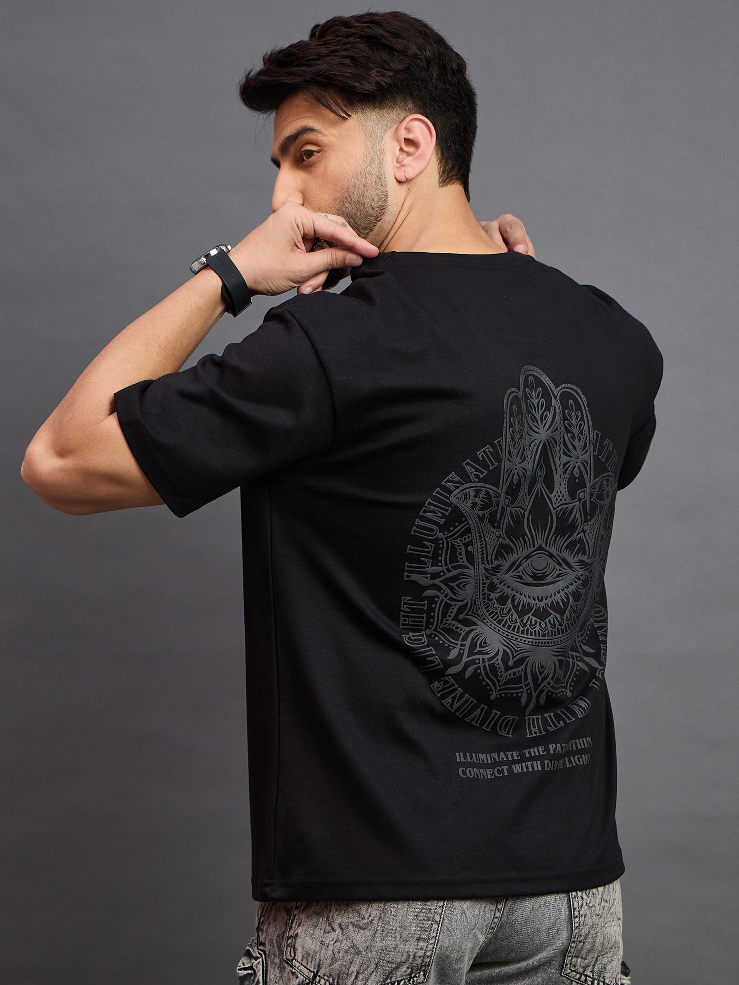 Men Oversized Round Neck Drop Shoulder T-shirt Black