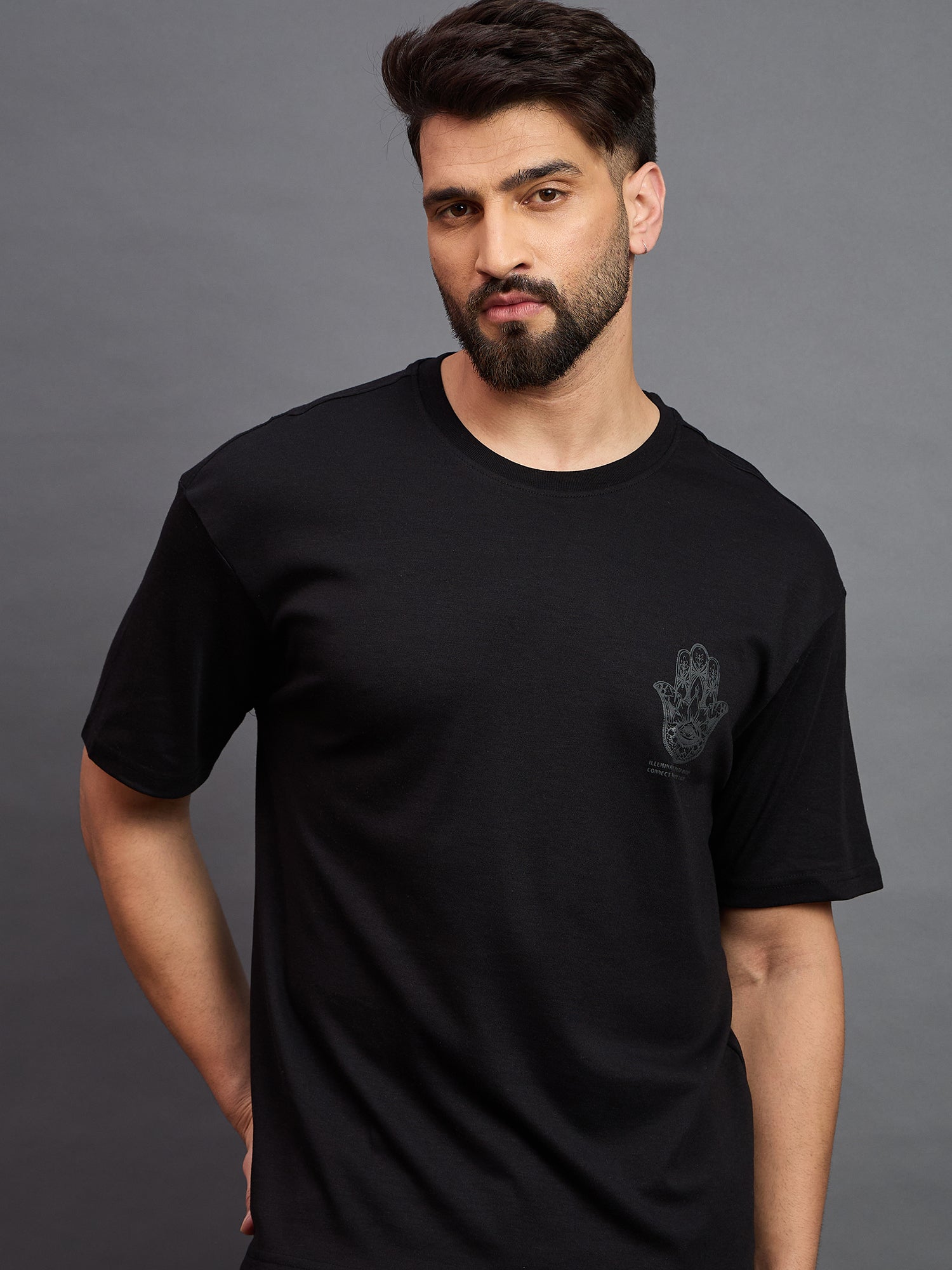 Men Oversized Round Neck Drop Shoulder T-shirt Black