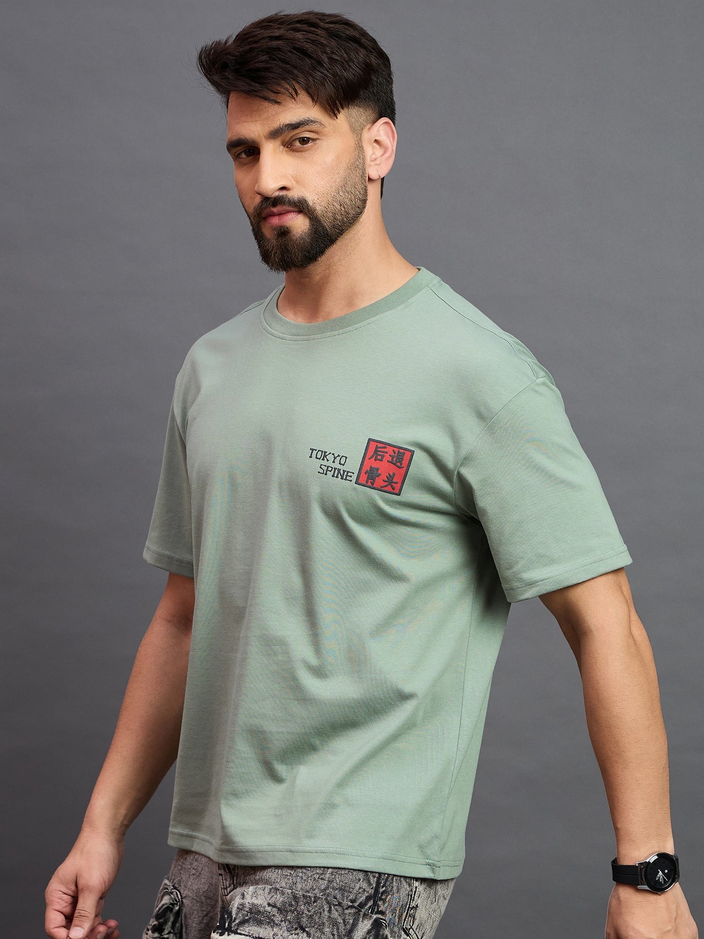 Men Oversized Round Neck Drop Shoulder T-shirt Sage