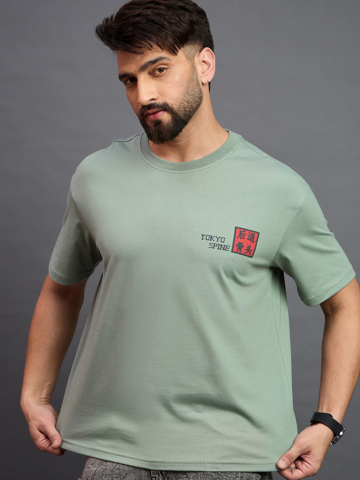 Men Oversized Round Neck Drop Shoulder T-shirt Sage