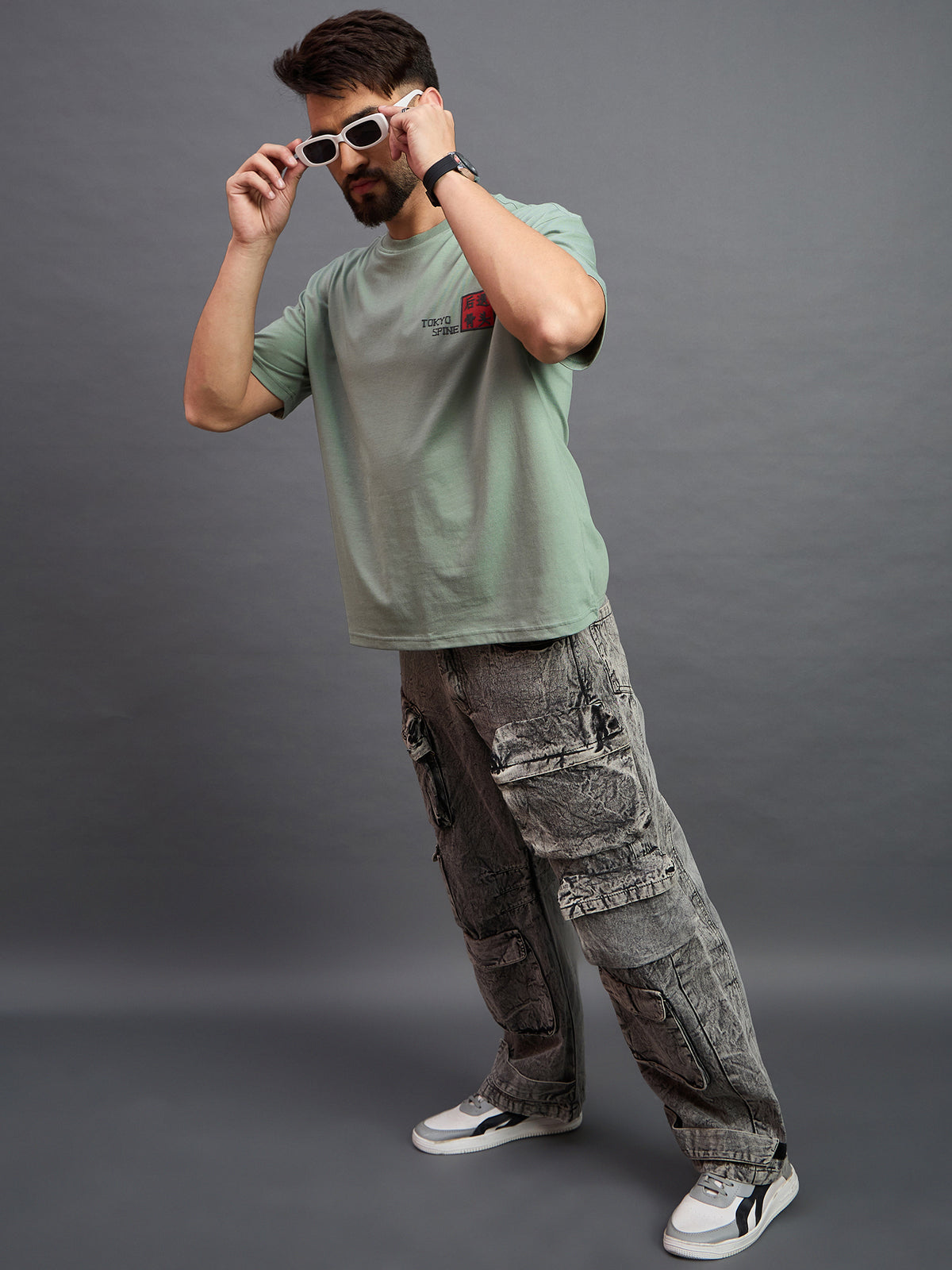 Men Oversized Round Neck Drop Shoulder T-shirt Sage