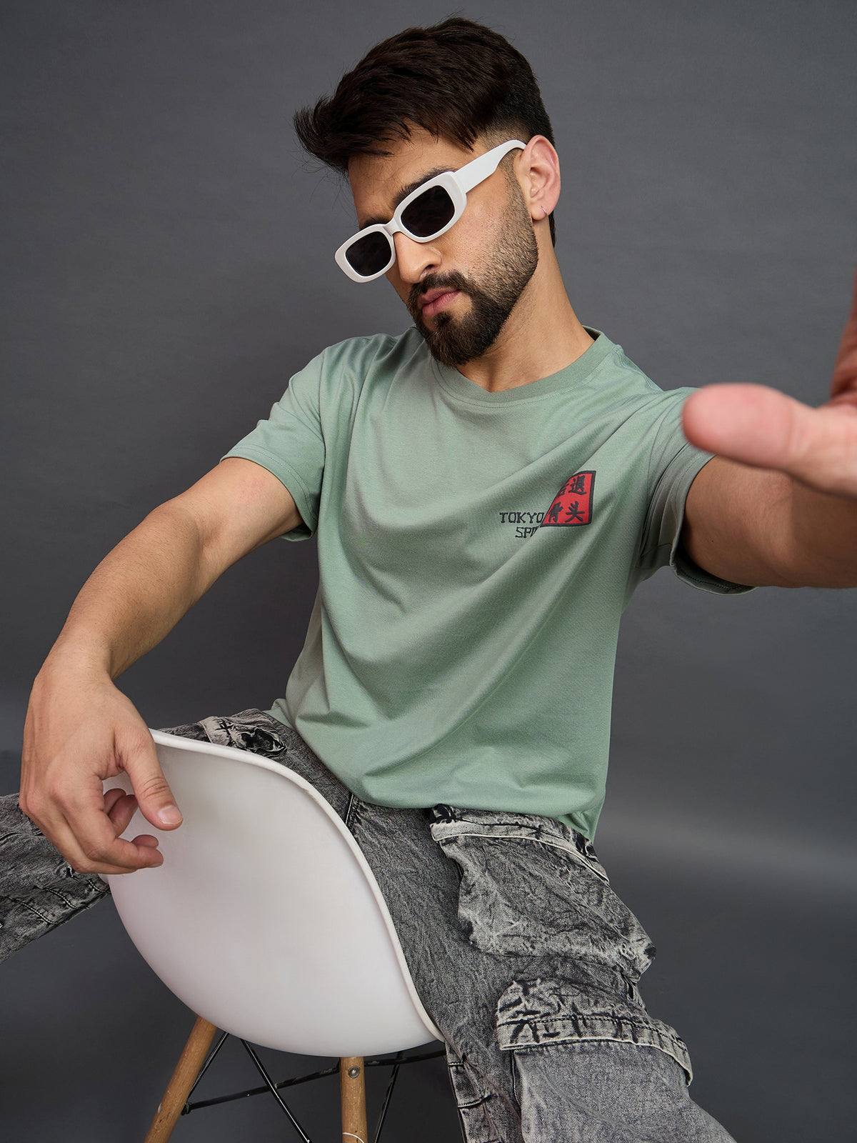 Men Oversized Round Neck Drop Shoulder T-shirt Sage