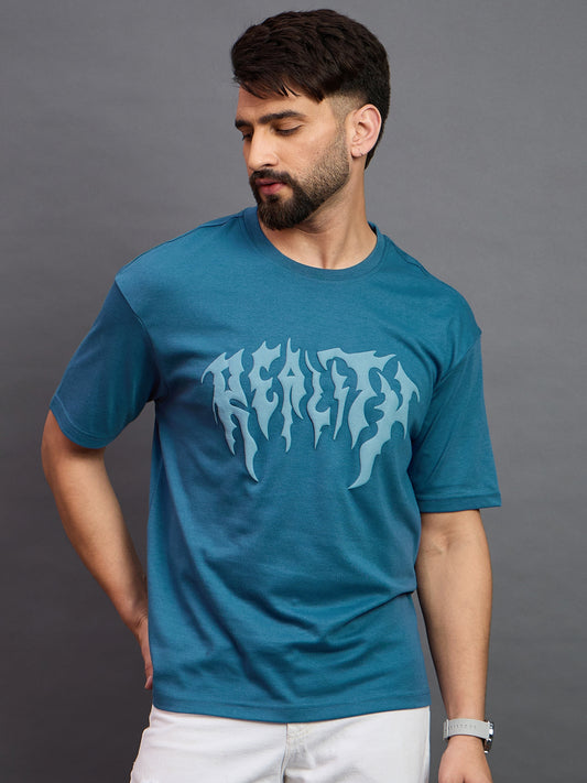 Men Oversized Round Neck Drop Shoulder T-shirt Blue
