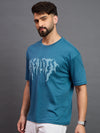 Men Oversized Round Neck Drop Shoulder T-shirt Blue
