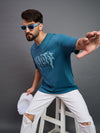 Men Oversized Round Neck Drop Shoulder T-shirt Blue