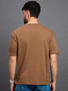 Men Oversized Round Neck Drop Shoulder T-shirt Light Brown