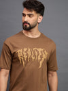 Men Oversized Round Neck Drop Shoulder T-shirt Light Brown