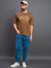 Men Oversized Round Neck Drop Shoulder T-shirt Light Brown