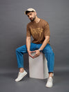 Men Oversized Round Neck Drop Shoulder T-shirt Light Brown