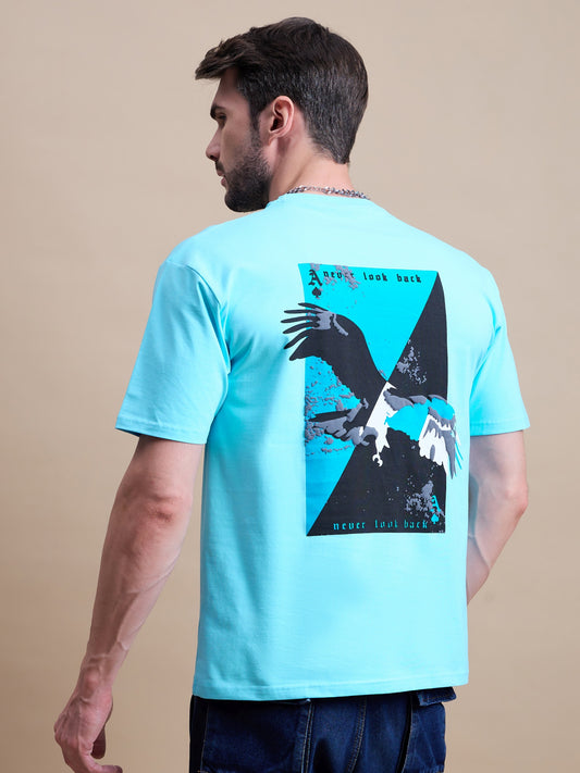 Men Round Neck Oversize Printed T-shirt Aqua - Reprise