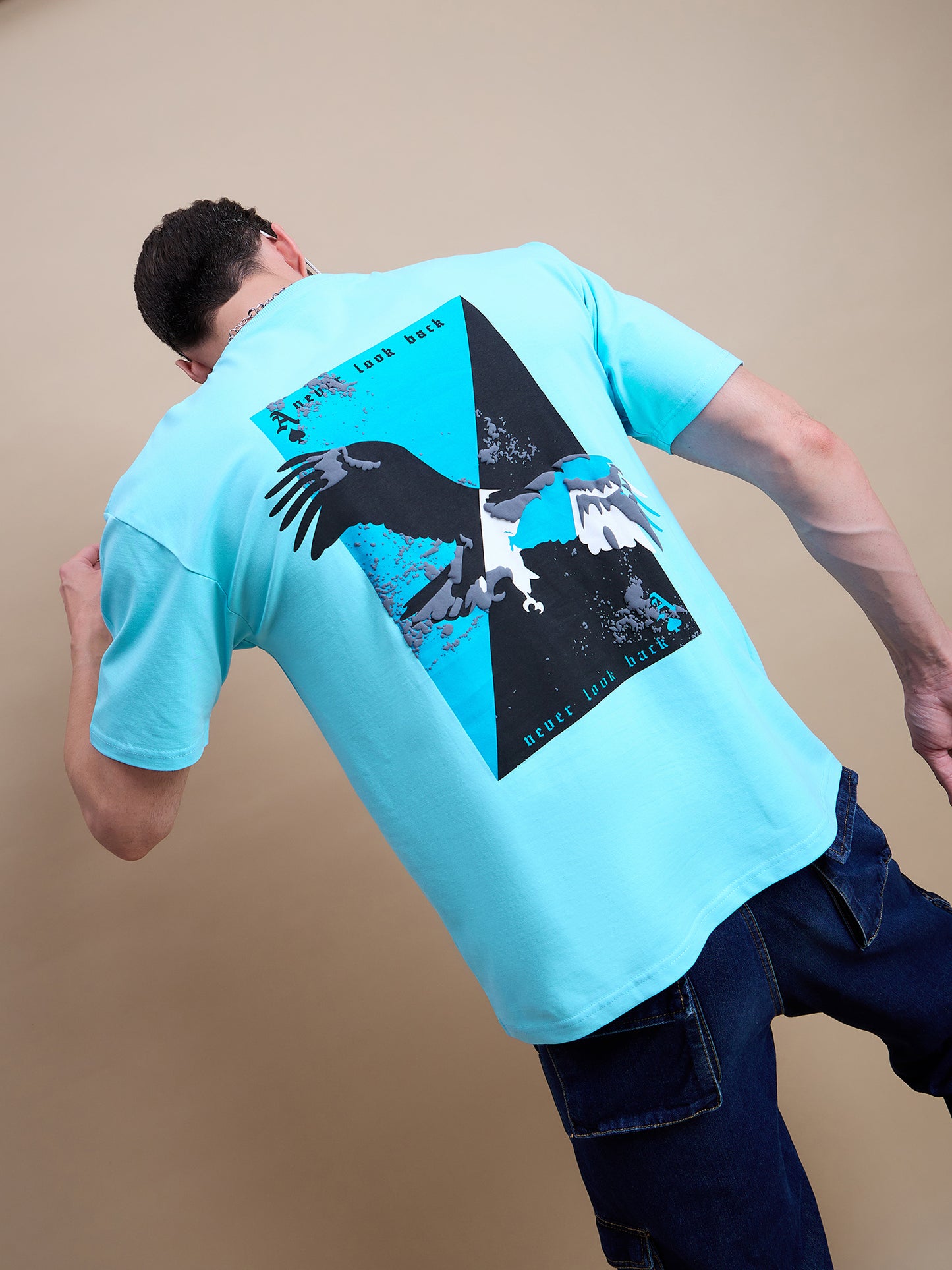 Men Round Neck Oversize Printed T-shirt Aqua - Reprise