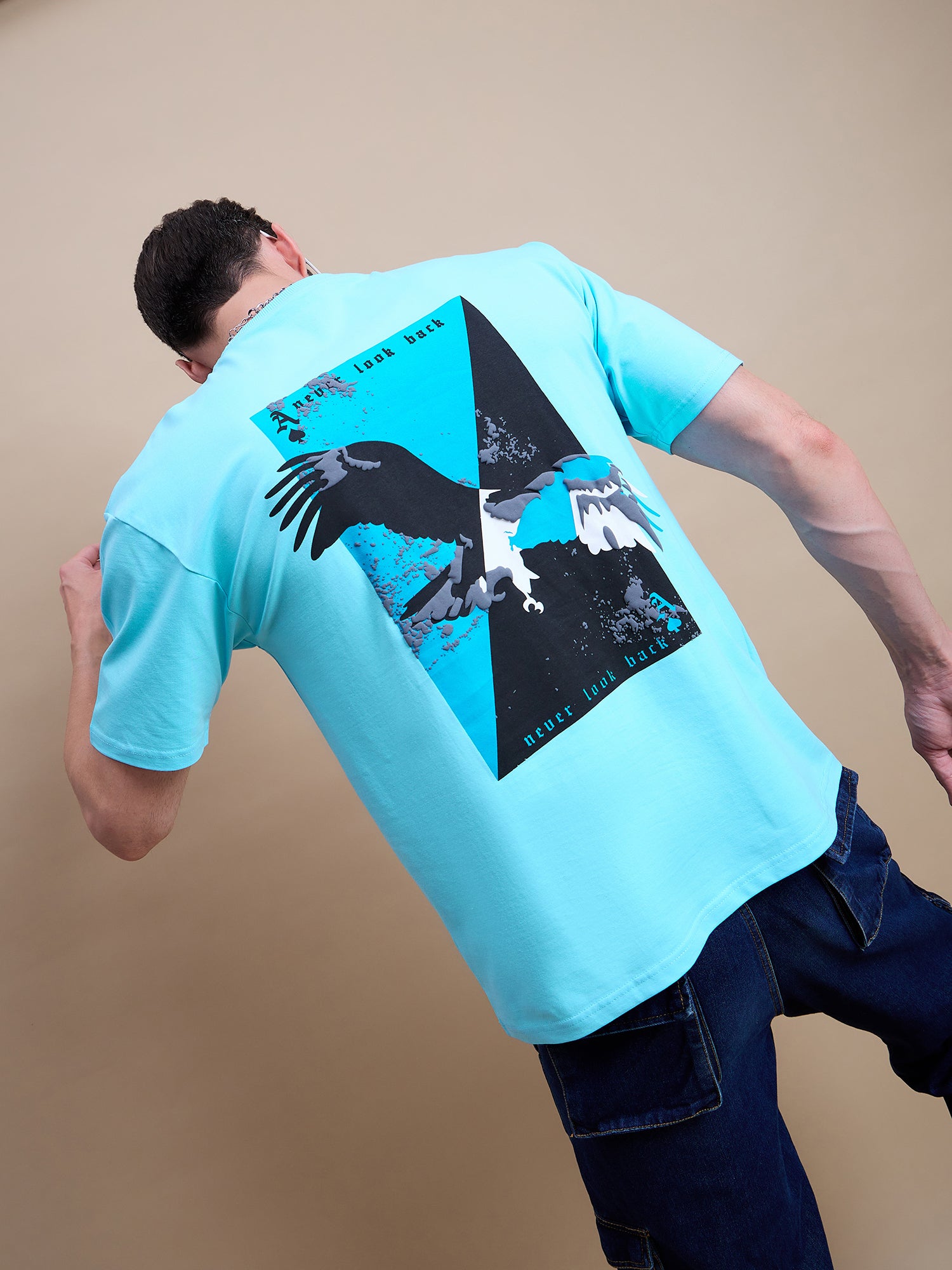 Men Round Neck Oversize Printed T-shirt Aqua - Reprise