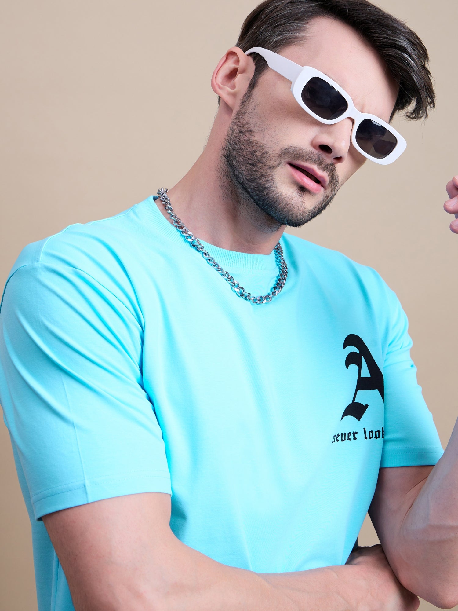 Men Round Neck Oversize Printed T-shirt Aqua - Reprise