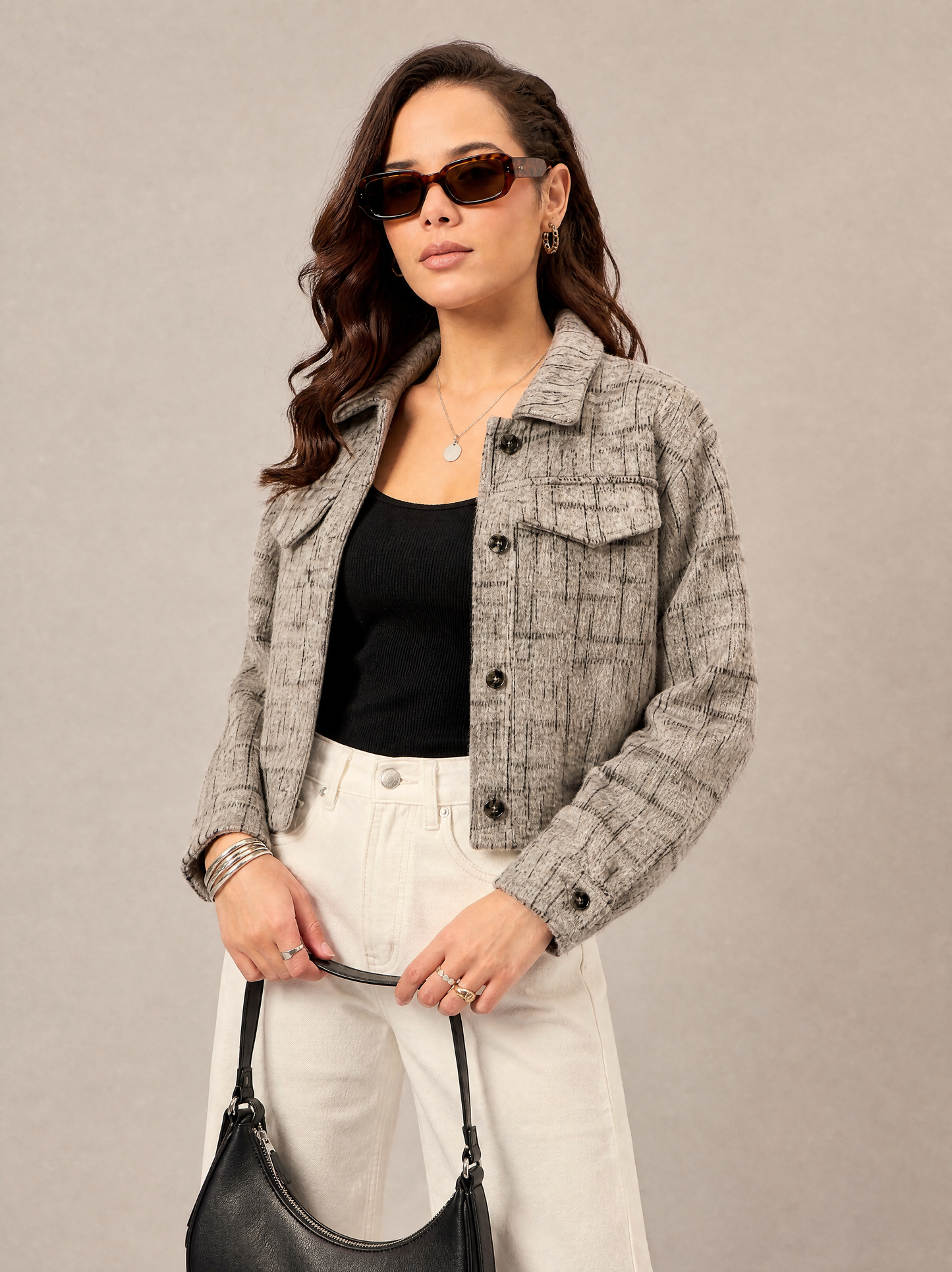 Women Textured Jacket Beige
