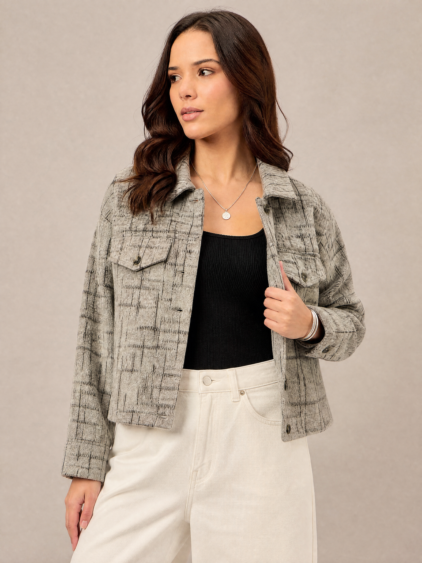 Women Textured Jacket Beige