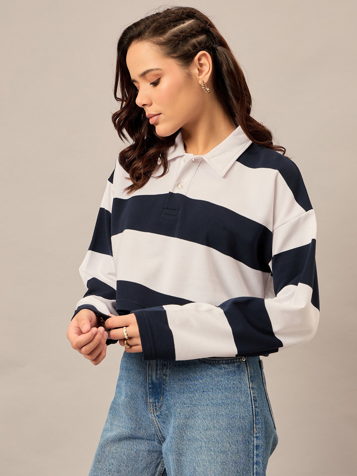 Women Striped Rugby Polo - Reprise