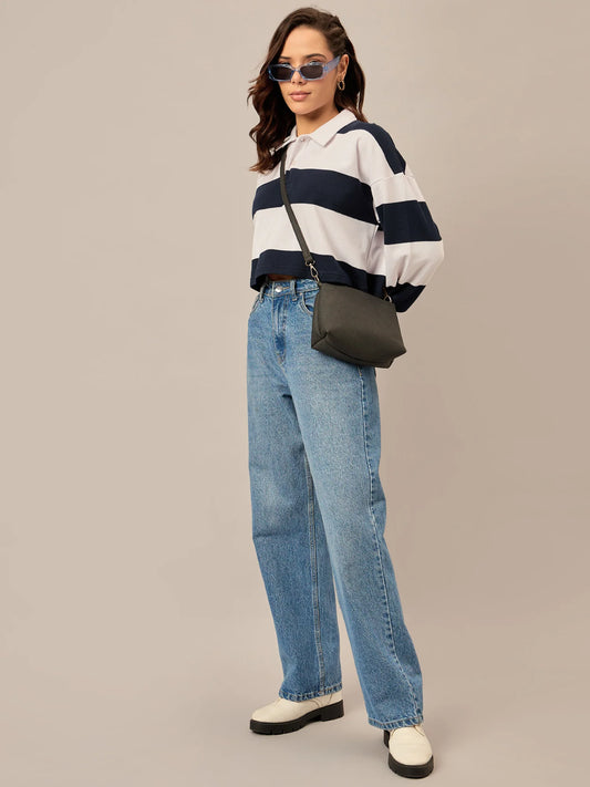 Women Striped Rugby Polo Top - Reprise