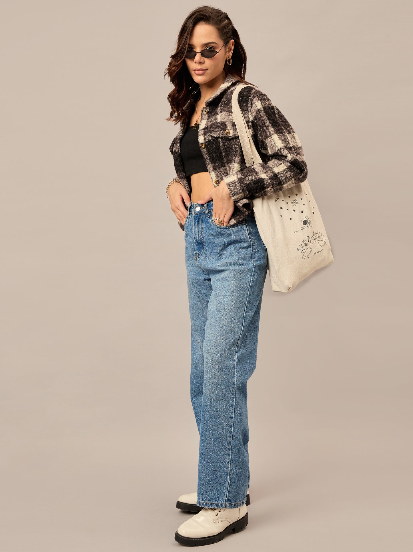 Black Buttoned Checked Jacket - Reprise