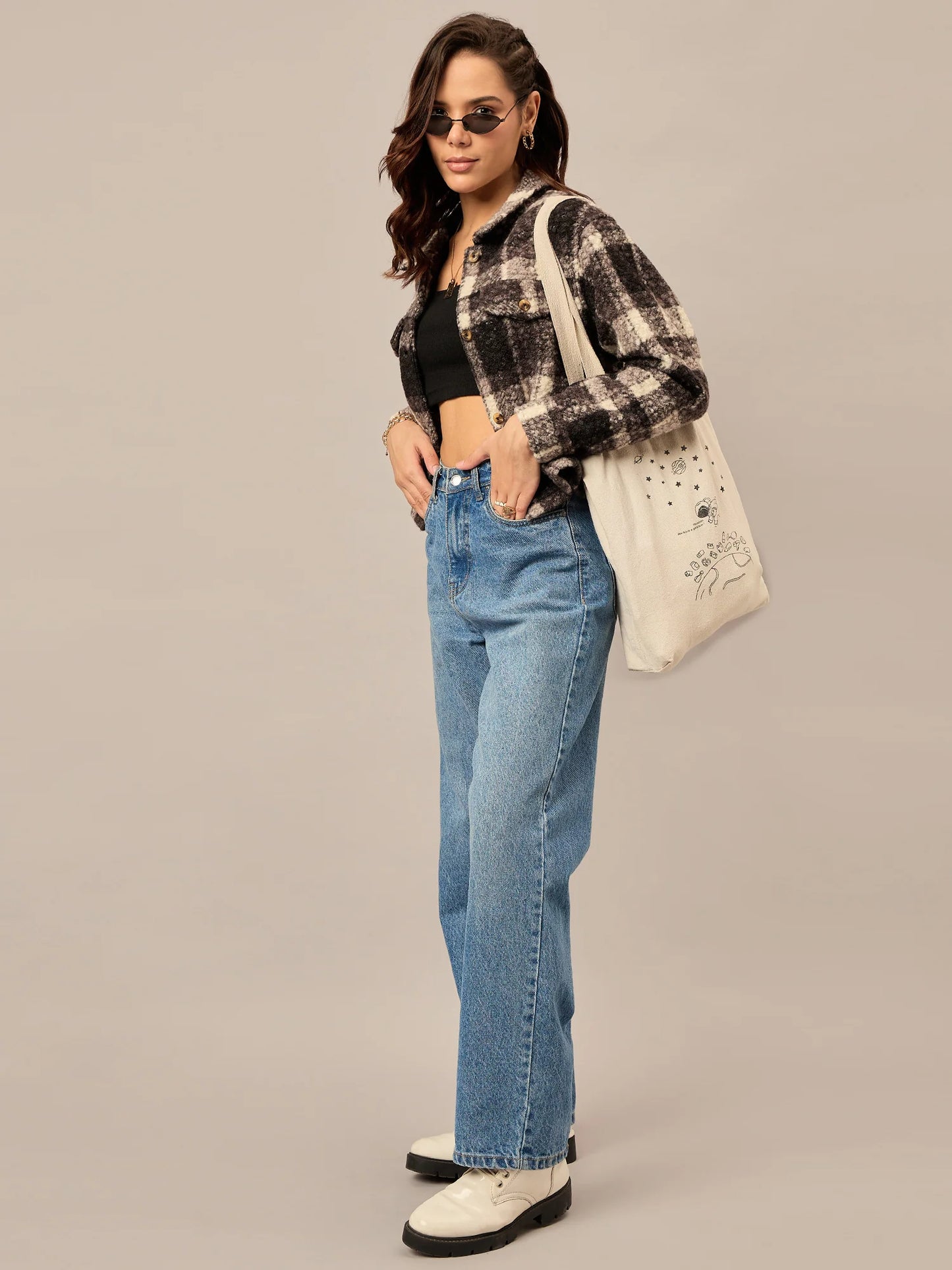 Women Checked Jacket Black
