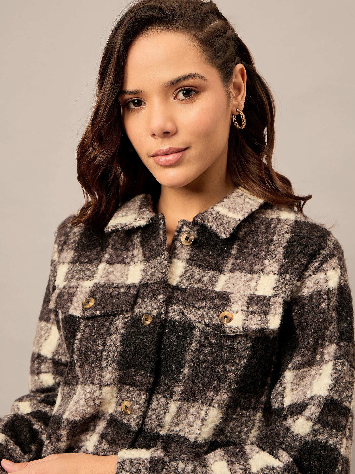 Black Buttoned Checked Jacket - Reprise