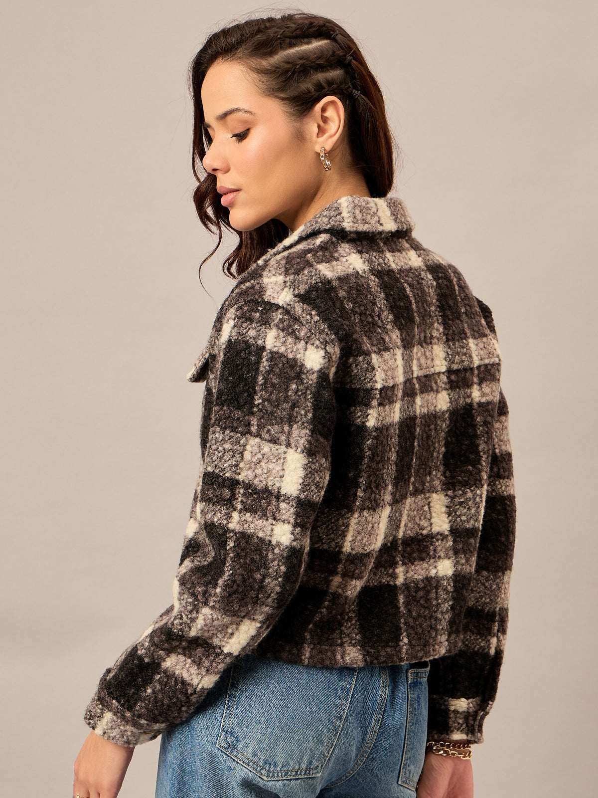 Black Buttoned Checked Jacket - Reprise