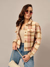 Beige Buttoned Checked Jacket - Reprise