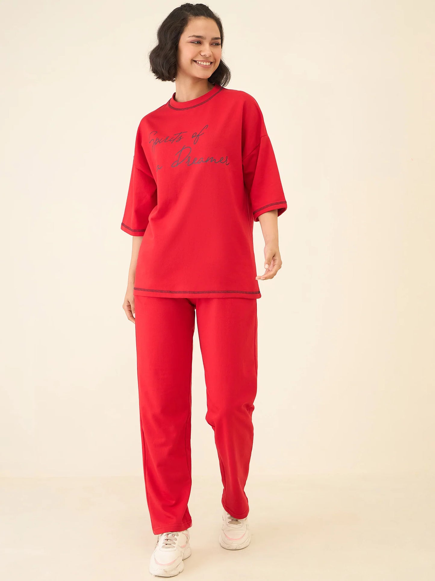 Women Red Oversize Co-ord Set
