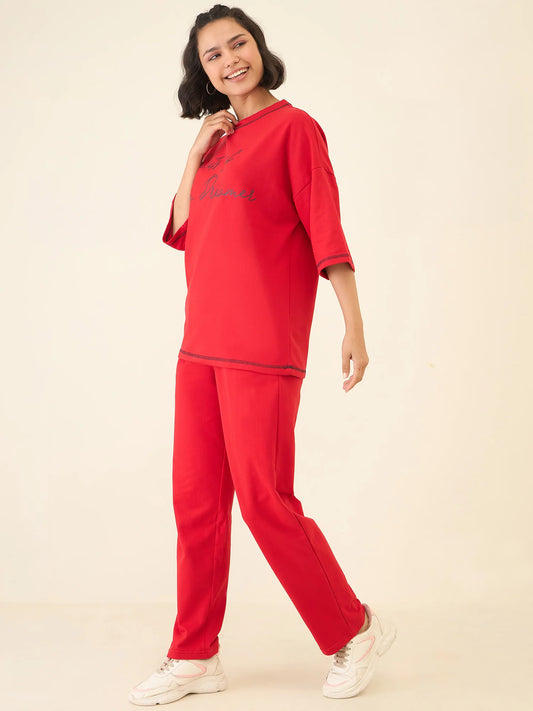 Women Red Oversize Co-ord Set - Reprise