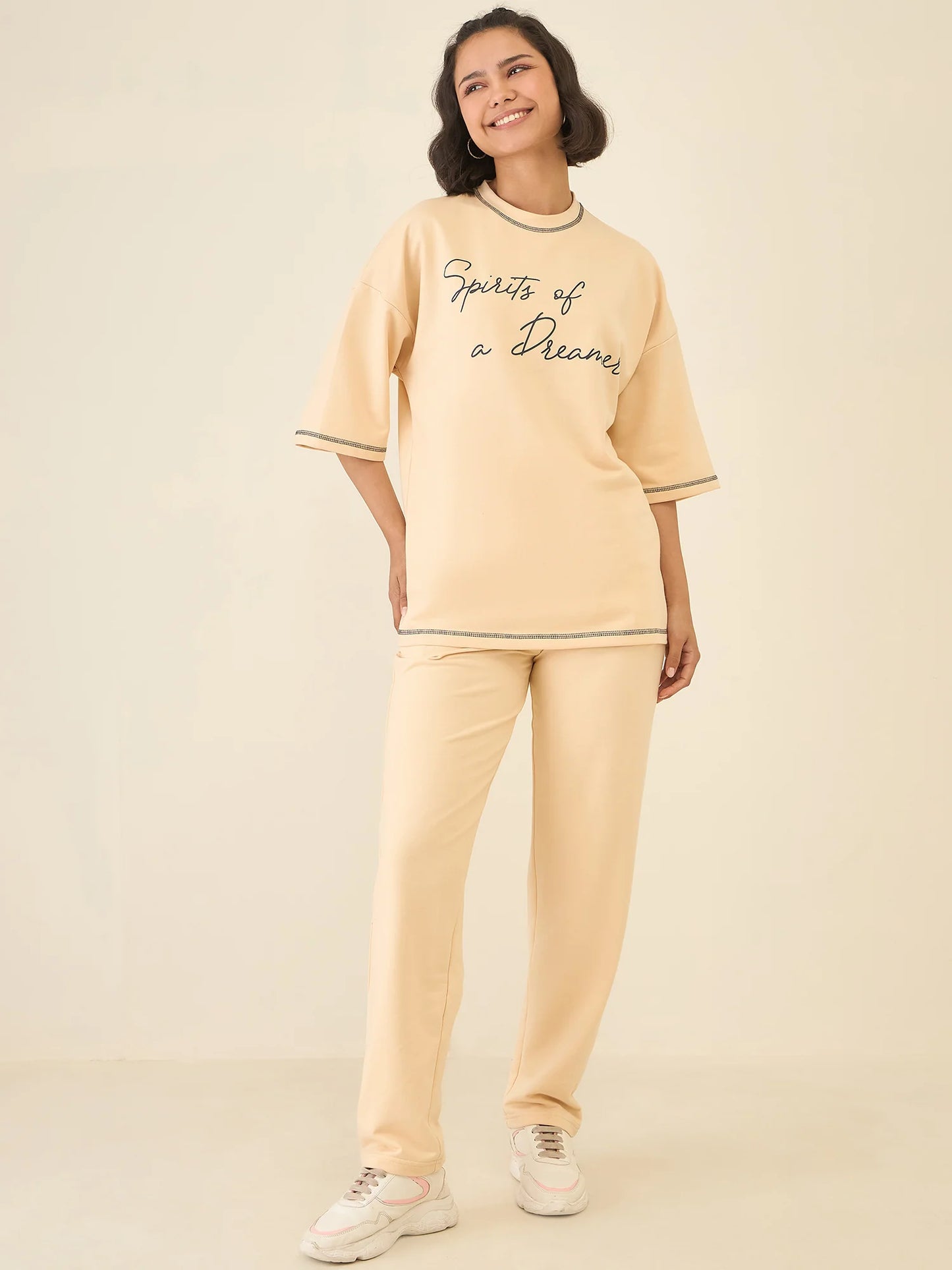 Women Beige Oversize Co-ord Set