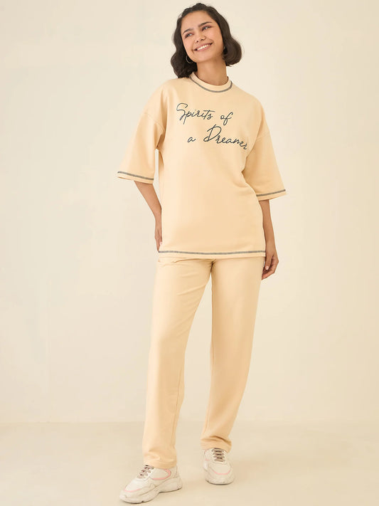 Women Beige Oversize Co-ord Set