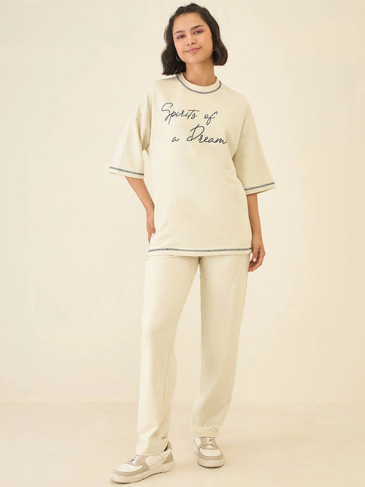 Women Cream Oversize Co-ord Set