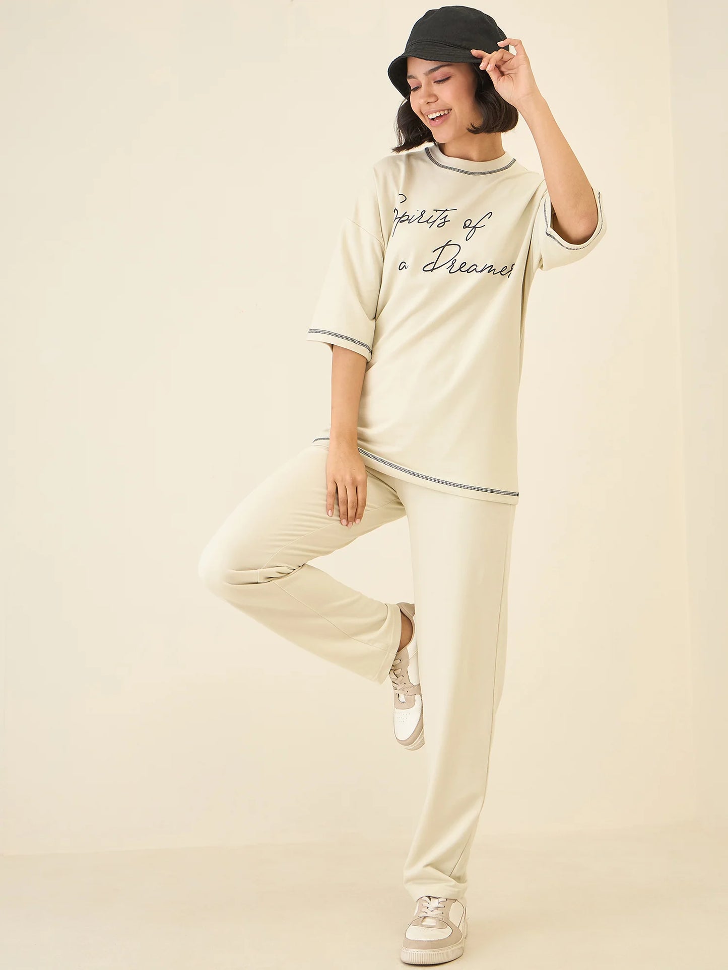 Women Cream Oversize Co-ord Set